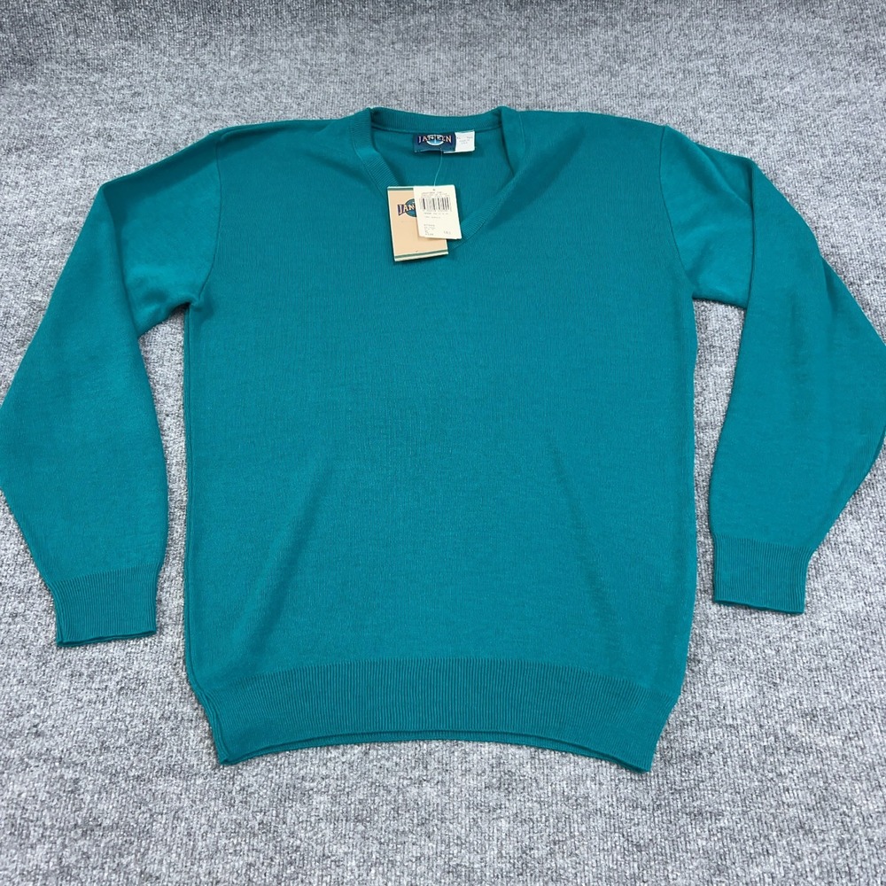Vintage Jantzen Sweater Mens XLT Teal‎ Acrylic Knit Classic V-Neck Pullover Tall